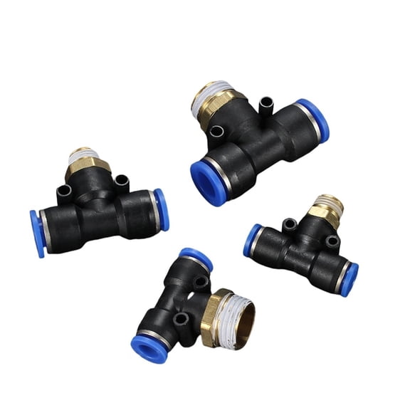 4pcs PB" Air Connector Fitting T Shape Tee 4mm To 12mm Hose Pipe To 1/8" 1/4" M5 3/8" 1/2" BSP Male Thread Pneumatic Coupler