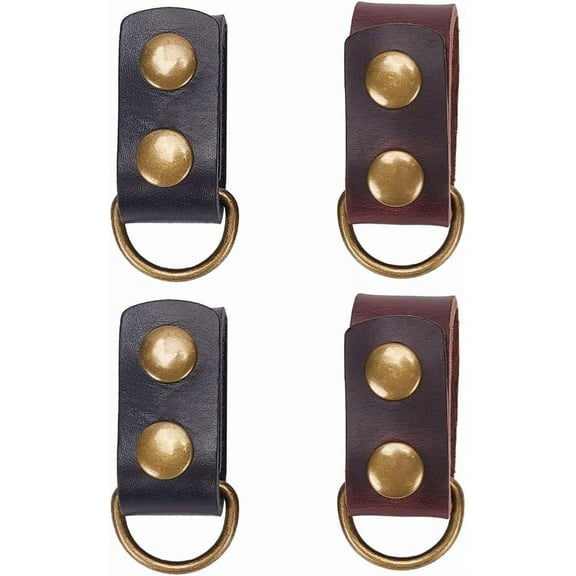 4pcs PU Leather Belt Keepers Bag Straps Double Snaps Including Tactical Double Snap Belt Keepers with D Rings for Belt