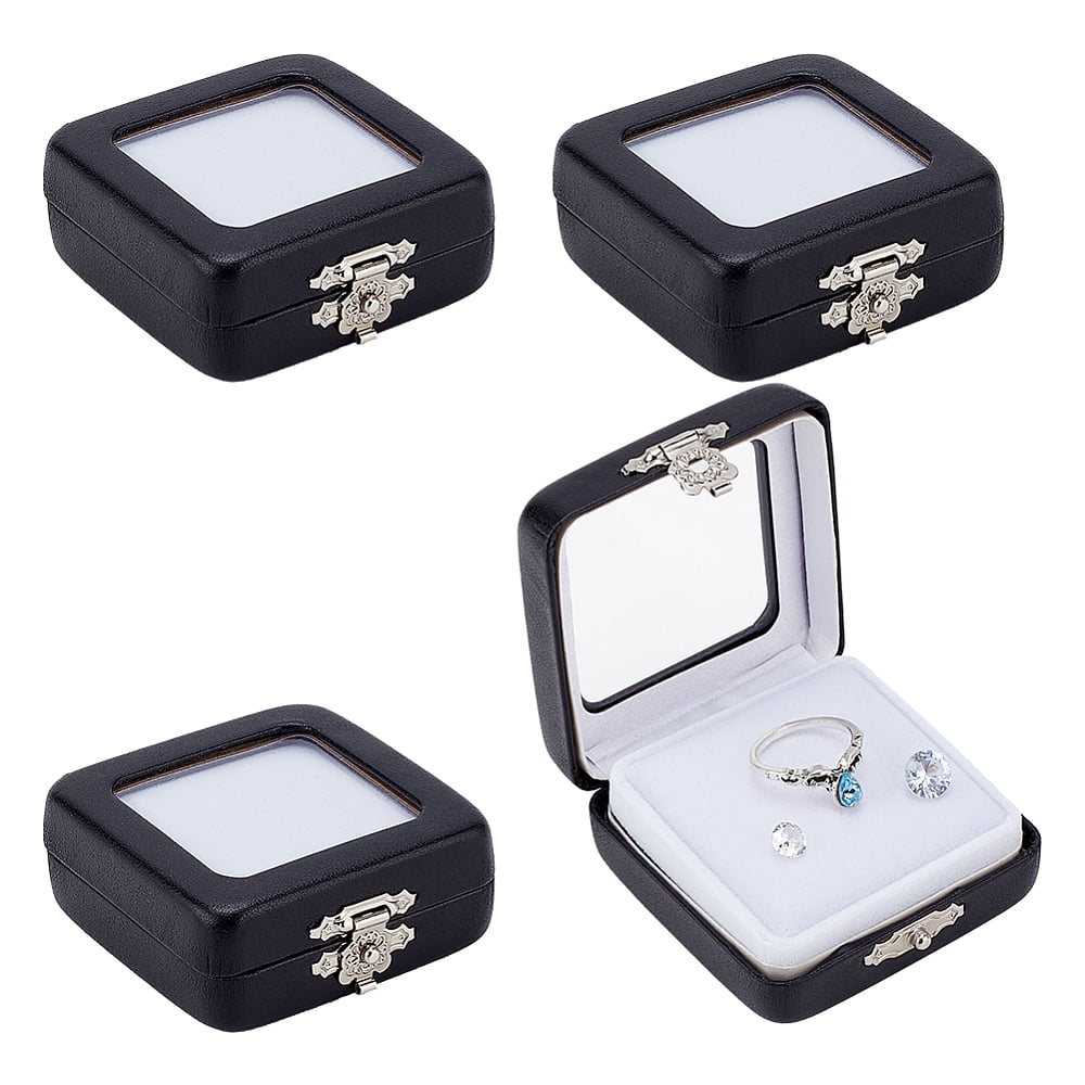 4pcs PU Leather Gemstone Display Box Small Jewelry Containers Black ...