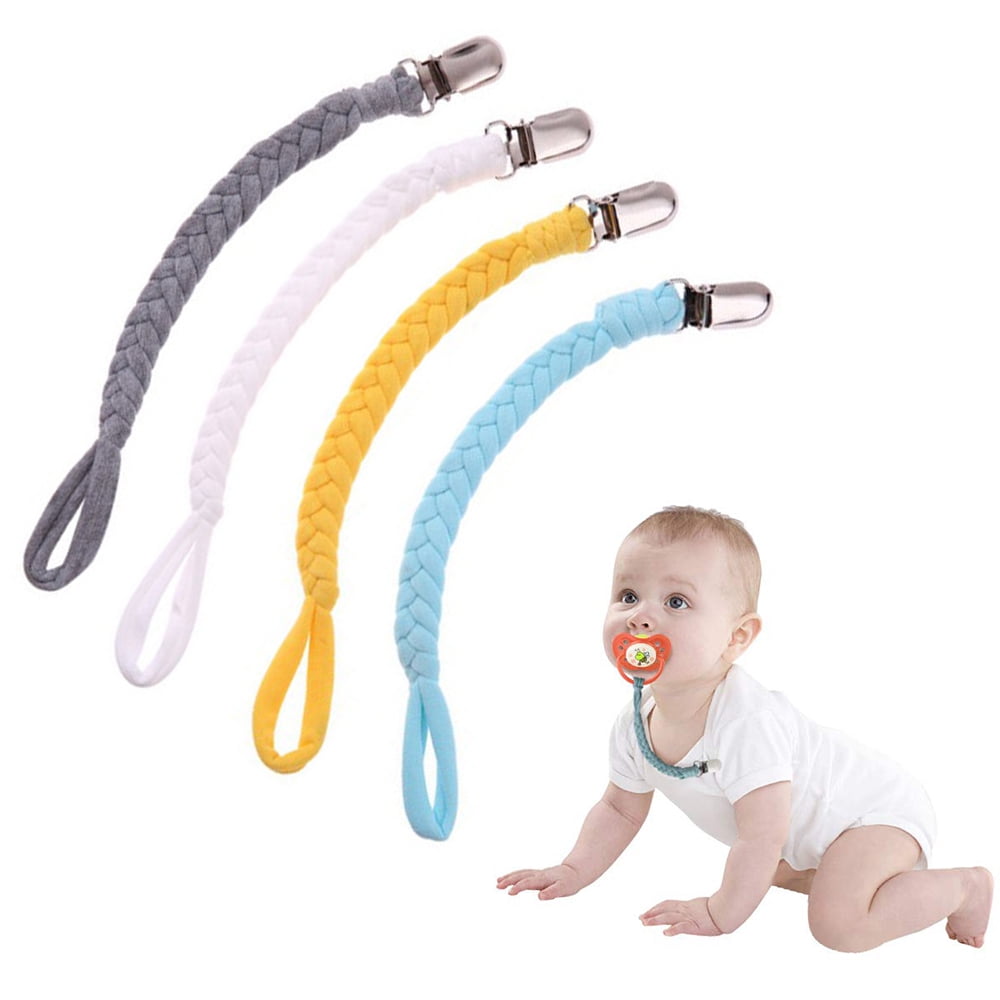 4pcs Pacifier Clip for Baby Braided Leash Teething Ring Holders