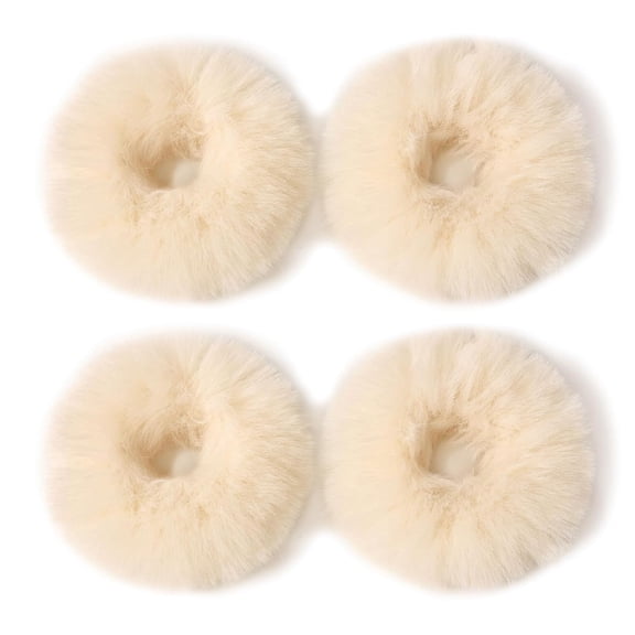 4pcs Pack Furry Faux Rabbit Fur Hair Scrunchies Artificial Fur Hair Bobbles Elastic Hair Band Rope Wristband Ponytail Accessories(Beige)