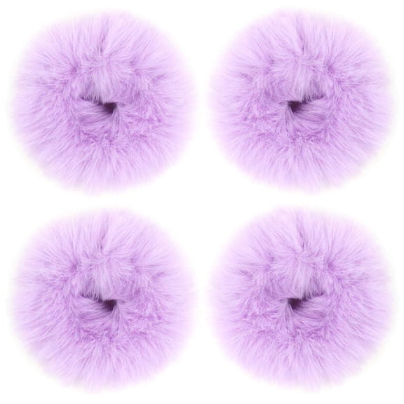 4pcs Pack Furry Faux Rabbit Fur Hair Scrunchies Artificial Fur Hair Bobbles Elastic Hair Band Rope Wristband Ponytail Accessories(Lilac)