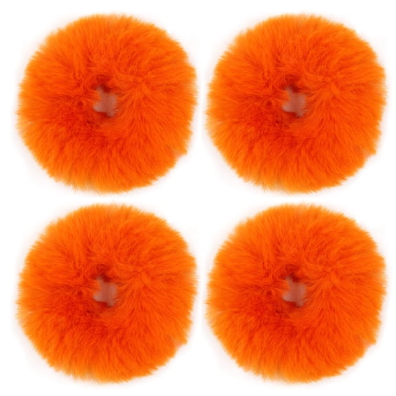 4pcs Pack Furry Faux Rabbit Fur Hair Scrunchies Artificial Fur Hair Bobbles Elastic Hair Band Rope Wristband Ponytail Accessories(Orange)