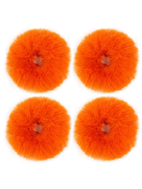 4pcs Pack Furry Faux Rabbit Fur Hair Scrunchies Artificial Fur Hair Bobbles Elastic Hair Band Rope Wristband Ponytail Accessories(Orange)