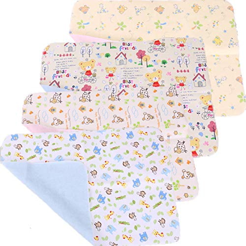 Monvecle 4pcs Pack Baby Infant Waterproof Cotton Changing Pads Washable  Resuable Diapers Liners Mats (4pcs Pack-18x12)
