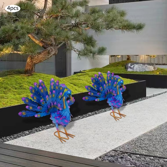 4pcs Painted Iron 43x23x32cm Peacock Ornaments Three-Dimensional Garden Decoration Peacock Sculpture