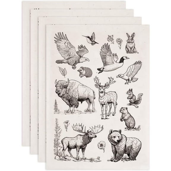 4pcs Paper Ceramic Decals Pottery Ceramics Clay Transfer Paper Underglaze Flower Paper Animals 520x370mm Pattern: 48x33mm