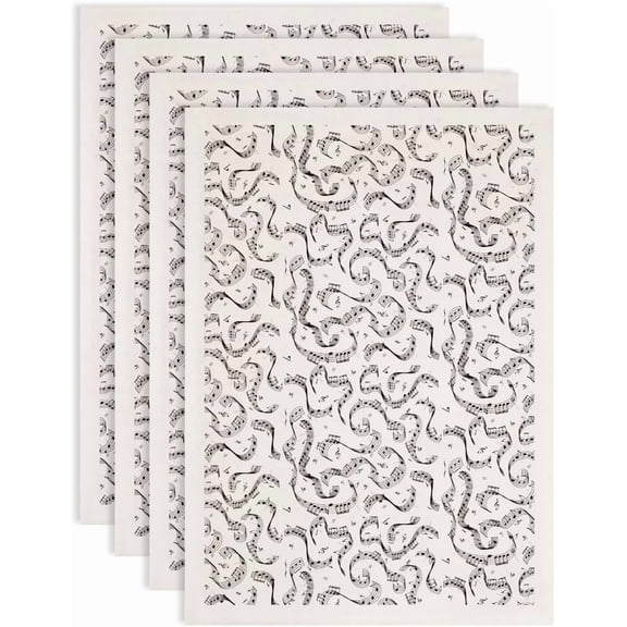 4pcs Paper Ceramic Decals Pottery Ceramics Clay Transfer Paper Underglaze Flower Paper Musical Note 520x370mm Pattern: 48x33mm Black