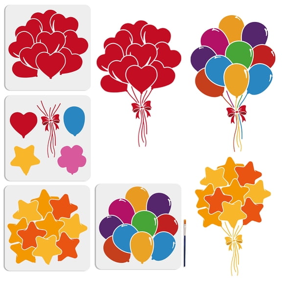 4pcs Party Stencil 11.811.8inch Large Heart Star Shaped Balloon Drawing Stencils With Painting Brush Reusable Flower Shaped StencilsDIY
