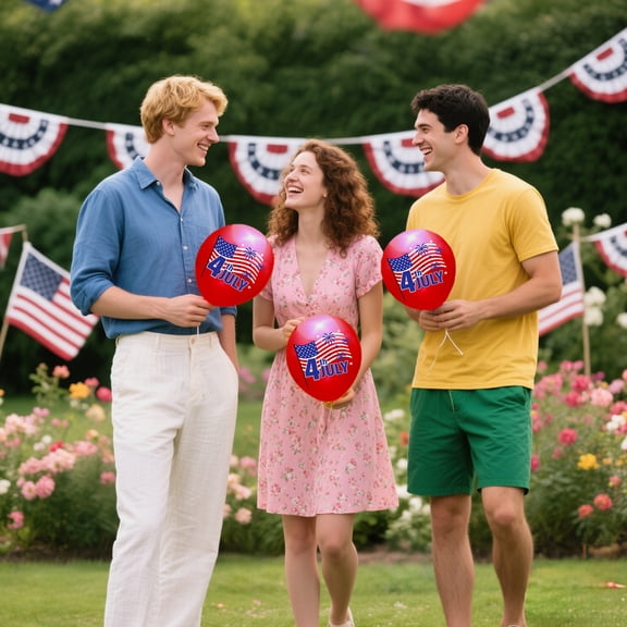 4pcs Patriotic Balloons for Fourth of July Celebration, Red White Blue Decorative Latex Balloons for Independence Day Party, Parade, Home Gathering and Festive Event Decoration, 12in, Red