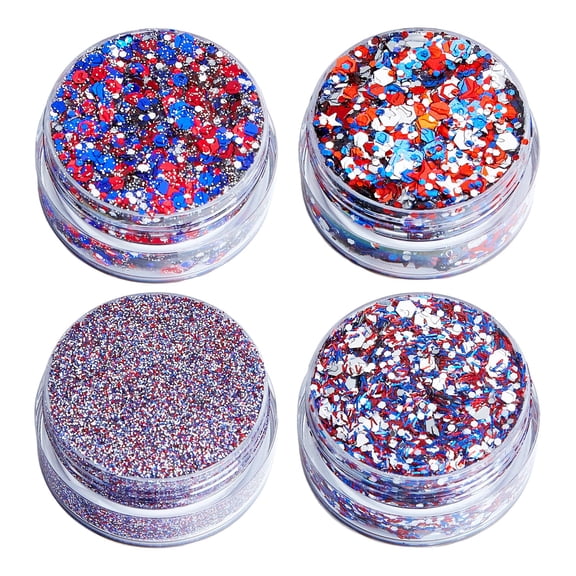 4pcs Patriotic Body Glitter Gel, Red White and Blue Glitter for 4th of July Makeup, Festival Face Glitter & Nail Art, Sparkling Party Accessories for Women and Men