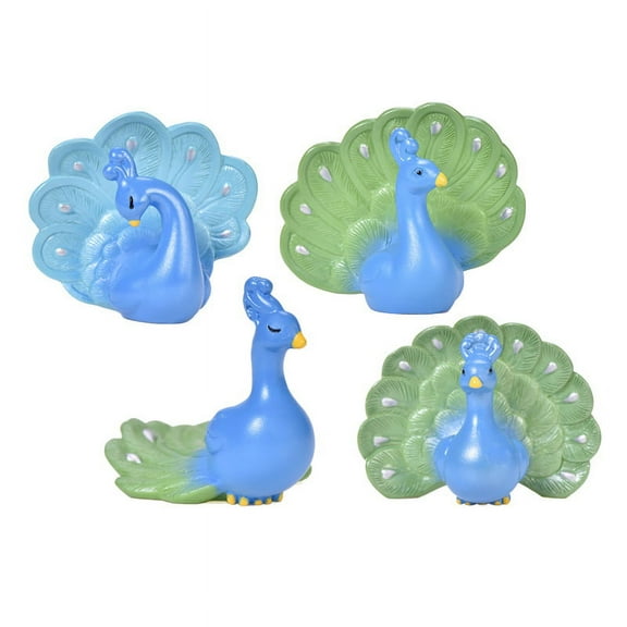 4pcs Peacock Miniature Resin Figurine Statue Animal Sculpture Cake Topper Fairy Garden Landscape Crafts Ornament