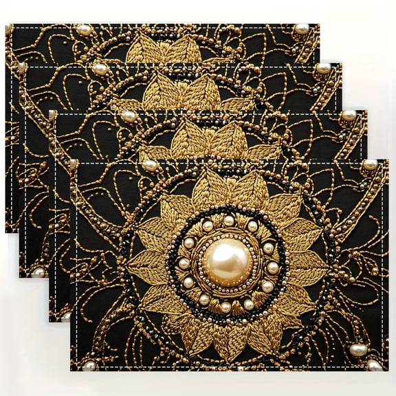 4pcs, Pearl Beads Placemats, Fashion Print Pattern Table Mat, for Dining Table, Kitchen, Party, Indoor, Holiday, Dinner Parties And Home Decor (Table Mats) 12X18 Inch