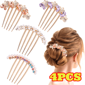 4pcs Pearl Rhinestones Hair Accessories, Butterfly Hair Clips for Updo Buns, Decorative French Twist Hair Pins, Vintage Styling Combs for Women