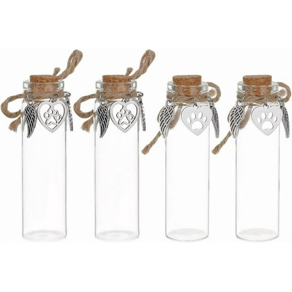 4pcs Pet Hair Keepsake Bottle Dog Cat Clear Hair Memorial Mini Glass Vial with Angel Wings Pet Fur Locket Bottle with Heart Paw Ornaments for Pet Loss Sympathy Gift Pet Ashes Hair Storage Clear DIY