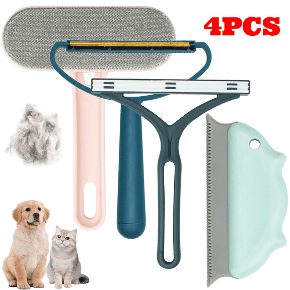 4pcs Pet Hair Remover for Couch, Dog and Cat Hair Remover Set, Pet Hair Removal Tool, Portable Carpet Scraper and Brush for Carpet, Furniture, Blanket, Clothes, Bedding, Car Mat, Pet Tower