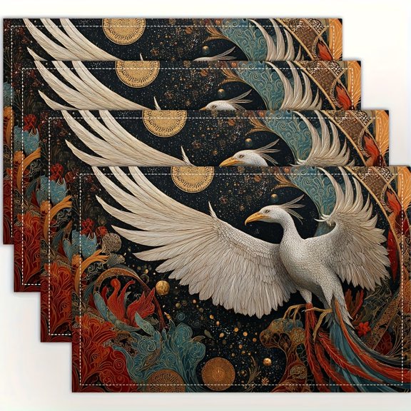 4pcs, Phoenix Dreams placemats, fashion print pattern table mat, for dining table, kitchen, party, indoor, holiday, dinner parties and home decor (table mats) 12x18 Inch