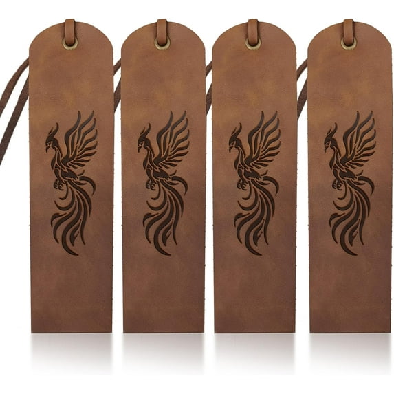 4pcs Phoenix Totem Leather Bookmark Vintage Bird Leather Page Markers 2×7inch Ancient Flying Bird Handmade Book Mark for Book Reading Bookworms Writers Man Women Gifts