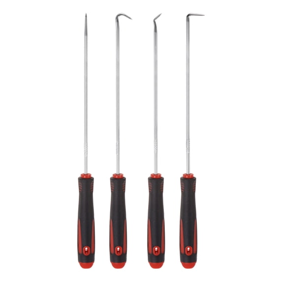 4pcs Pick and Hook Set 240mm Chrome Vanadium Steel TPR for O Rings, Red