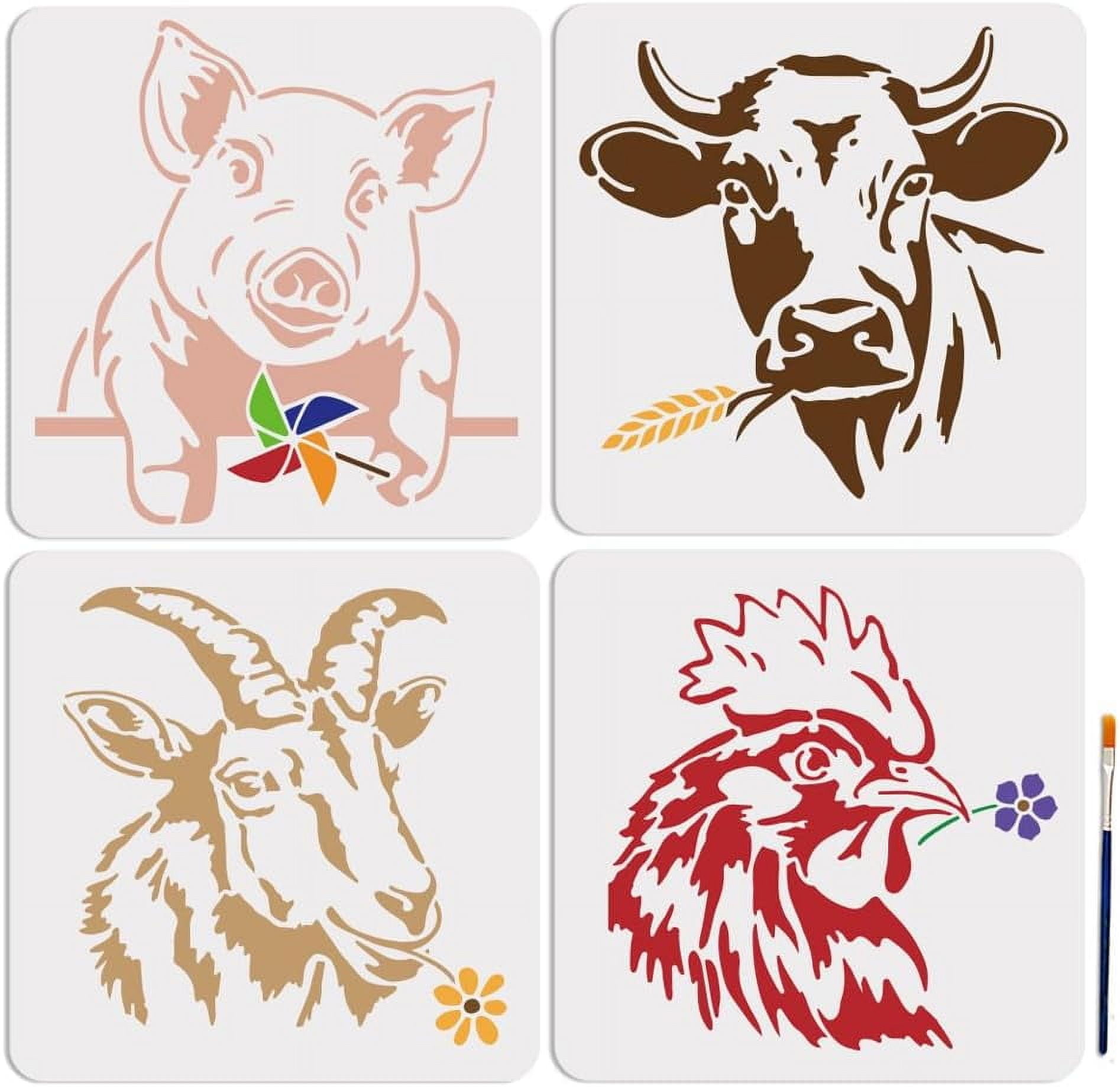 4pcs Pig Cow Goat Cock Stencil 11.8×11.8inch Large Farm Animals Stencil  Reusable Windmill Flower Chicken Drawing Templates with Paint Brush for  Furniture Canvas Home Decor DIY Crafts - Walmart.com, image size:1894x1838
