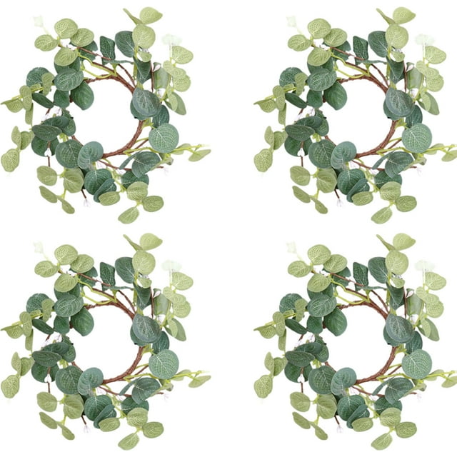 4pcs Pillar Candle Rings, Eucalyptus Leaves Wreaths Candleholders