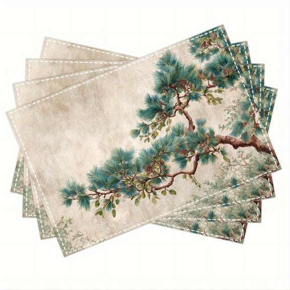 4pcs, Pine tree branches Pattern placemats, fashion print pattern table mat, for dining table, kitchen, party, indoor, holiday, dinner parties and home decor (table mats) 12x18 Inch