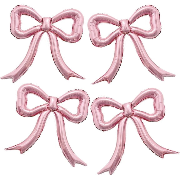 4pcs Pink Bow Foil Balloons Set Bow Mylar Balloons for Coquette Birthday, Baby Girl Shower, Bachelorette Party, Bow Themed Party Decorations, Pink Girl Ballerina Party Decor