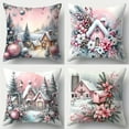 thumbnail image 1 of 4pcs Pink Christmas Pillow Covers 18x18 Farmhouse Xmas Decorations Snowman Deer Joy Floral Merry Winter Holiday Decor Throw Cushion Case for Home Couch, 1 of 7