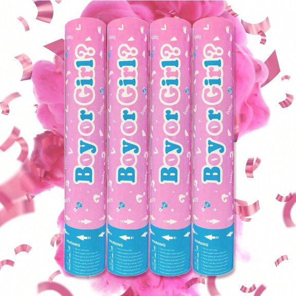 Microplushshop 4-Pack Pink Gender Reveal Biodegradable Confetti Poppers