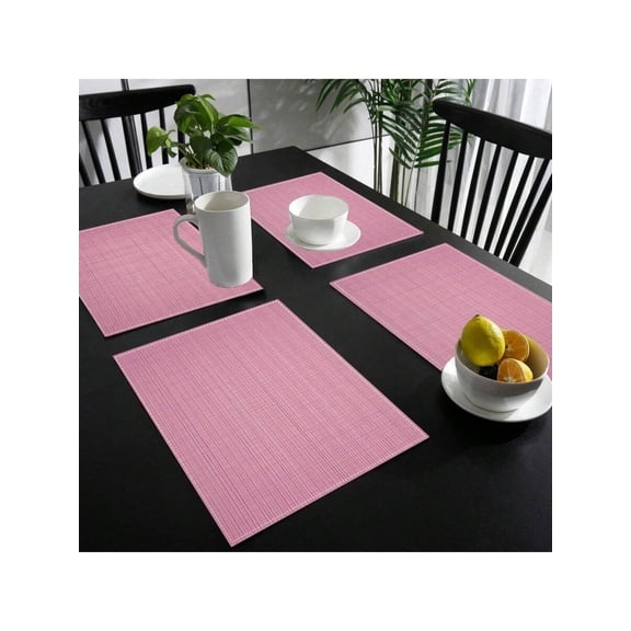 4pcs Pink Gingham Linen Placemats Set, 100% Linen Woven Table Mats For Dining, Kitchen, Party, Holiday Decor, Home Decor, Rectangular, Hand Wash Only