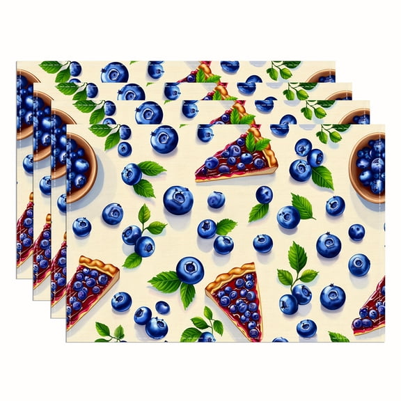 4pcs Placemat - Blueberry Pie Art Design Table Decor, Suitable for Home, Banquets, and Parties, 12x18 Inches, Practical Home Goods, Suitable for Kitchen, Dining Room, Banquet Setup, Decorative Mats