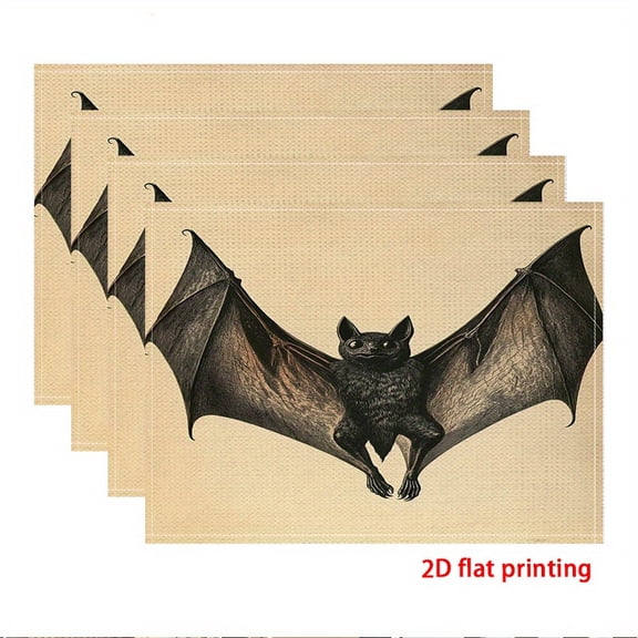 4pcs Placemat, Mysterious bat illustration, Very suitable for kitchen, restaurant, and party decorations, 2D Flat, Festive Placemats, Restaurant Decor, Mysterious Design, Themed Placemats