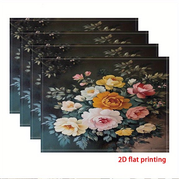 4pcs Placemat, Vivid Floral Combinations: A Study of Color and Form, Parties, holidays, dinners, and home decor, 2D Flat, Festive Dining Accessories, Party Placemats, Artistic Placemats