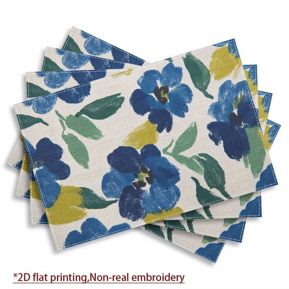 4pcs Placemats 12x18 Inch - Vibrant Blue & Green Floral Design, Washable Table Mats for Dining, Kitchen, and Holiday Decor, Perfect for  Parties, Party Tableware | Vibrant Table Setting
