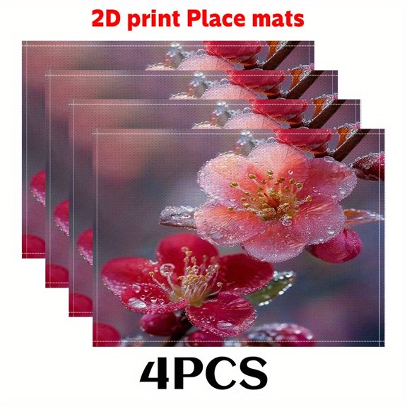 4pcs Placemats (2D print)Flowers after the rain Topic placemats 12X18in-Beautiful Table Cloth for Kitchen Dining Table Decoration, Farmhouse Style, Festive Dining Accessory, Kitchen Table Setting