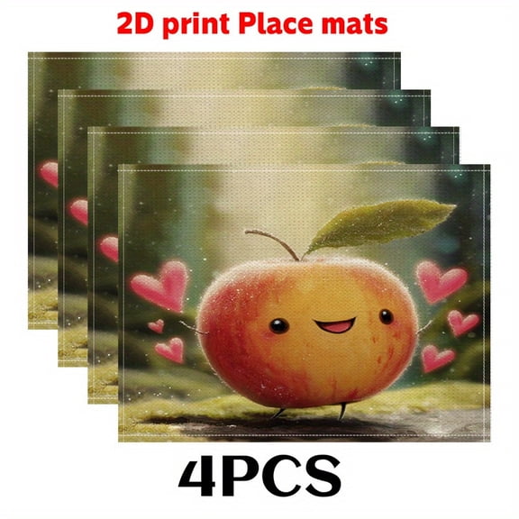 4pcs Placemats (2D print)apple 12X18in-Seasonal Table Accent for Luxury DINING DECORATION, Formal Events, Festive Dining Decor, Decorative Place Settings