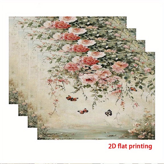 4pcs Placemats,  The Dance of Butterflies and Petals Theme placemats,for Dining Table, Kitchen, Party, Indoor, Holiday, Dinner Parties And Home Decor (Table Mats) 12X18 Inch