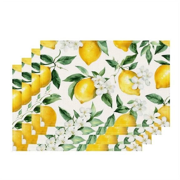 4pcs Placemats Vibrant Lemon Blossom Design Tableware Mats Washable Home Decor Party Decoration Table Mats for Kitchen Dining Tables Suitable for Weddings& Home Decor