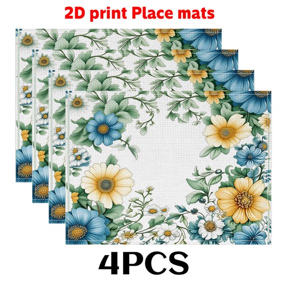 4pcs Placemats | Winter Pine Branches and Snow Scenery Theme placemat, Elegant Coffee Table Pad, Classic Homes, Machine Washable