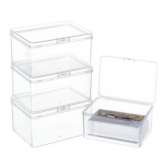 4pcs Plastic Bead Containers with Hinged Lid Rectangle Clear 10x6.6x3.85cm