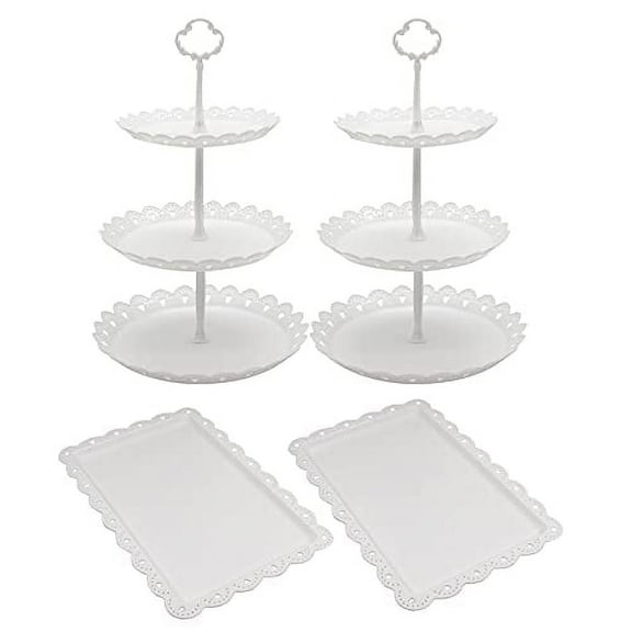 4pcs Plastic Cake Stands Set Cake Holder for Wedding Birthday Party Baby Shower (White)