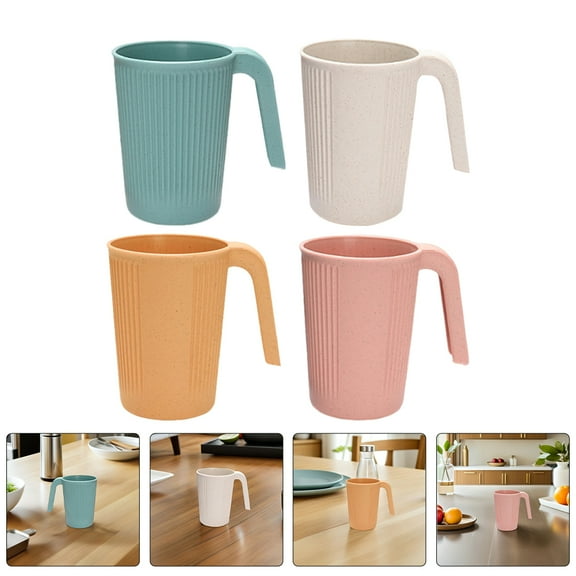 ETEREAUTY 4Pcs Unbreakable Wheat Straw Camping Mugs with Handle Lightweight Portable Outdoor Drinkware