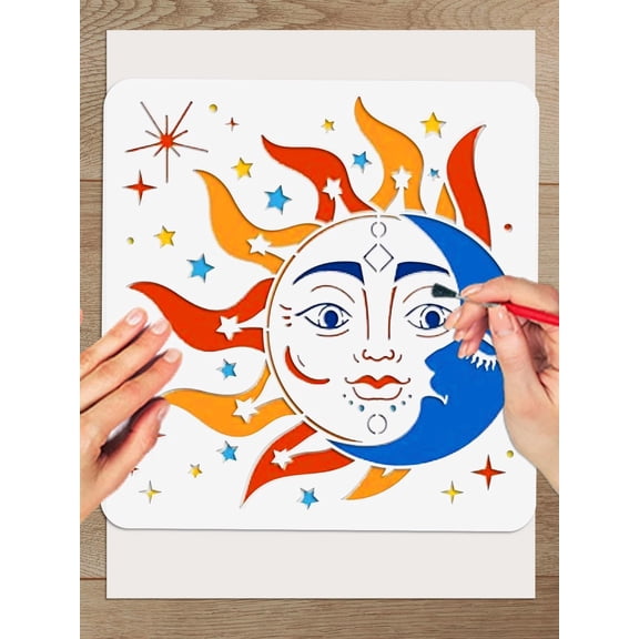 4pcs Plastic Drawing Painting Stencils Templates for Painting on Scrapbook Fabric Tiles Floor Furniture Wood Sun 300x300mm