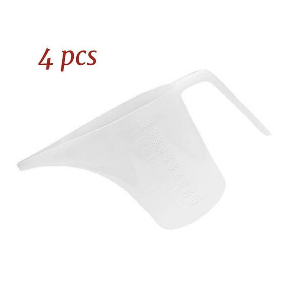 4pcs Plastic Funnel Pitcher, Measuring Cup w/ Long Spout, Easy Pour Cup (1000ml)