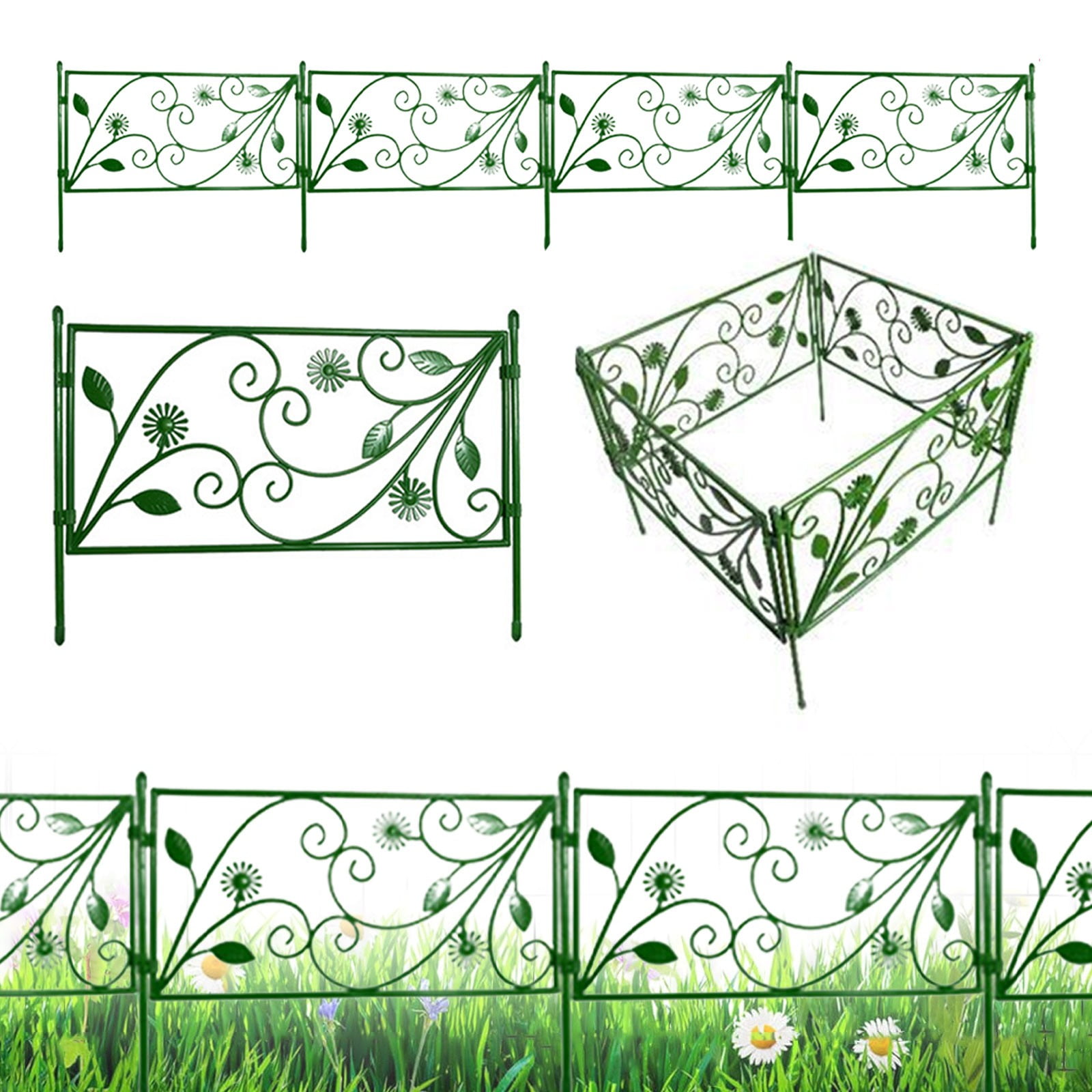 4pcs Plastic Garden Edging Fence, Decorative Picket Fencing for Grass, Flowerbeds, Borders, Outdoor Scenery Panels, Plastic Garden Border Fencing