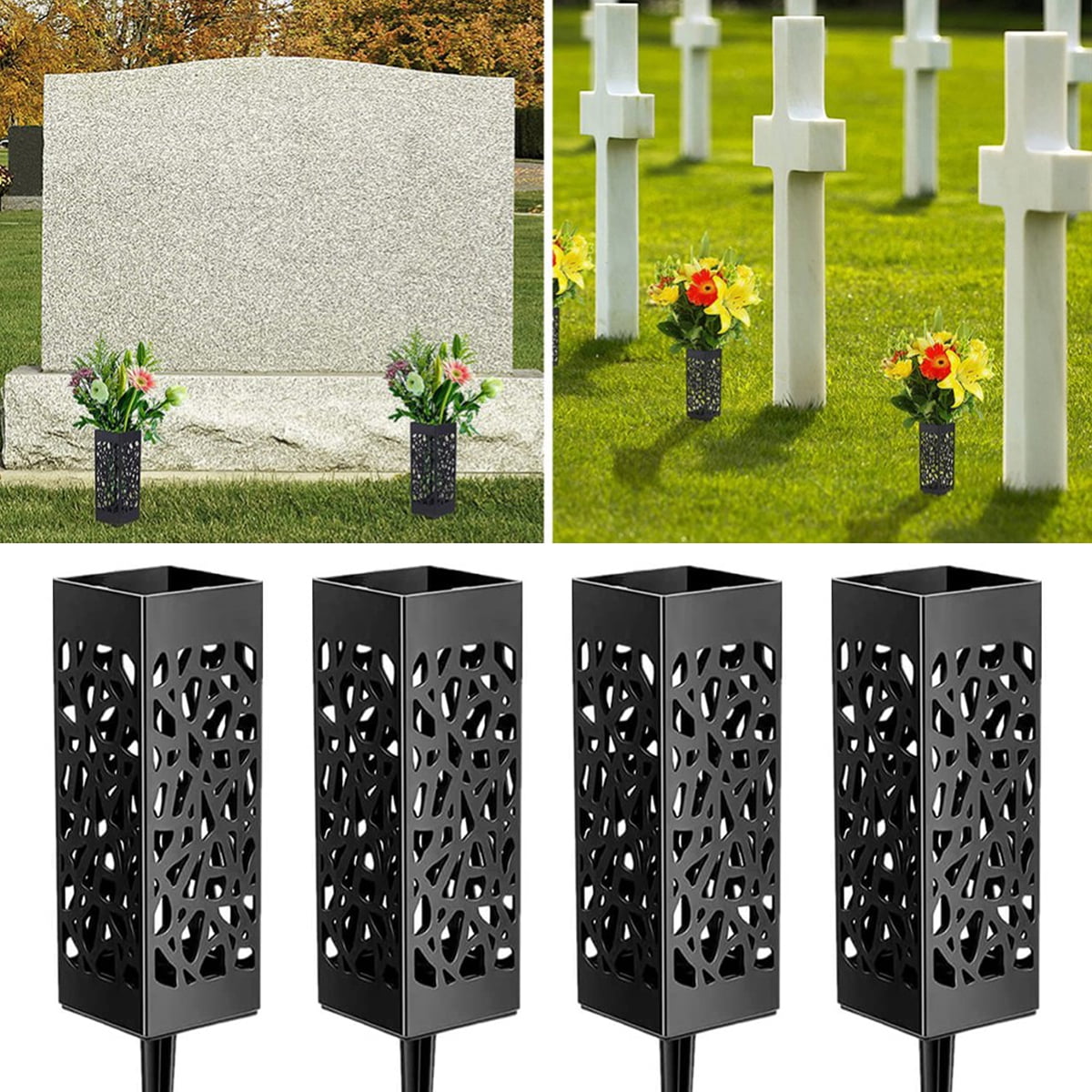 4pcs Plastic Gravestone Vase Outdoor Weatherproof Cemetery Vases with