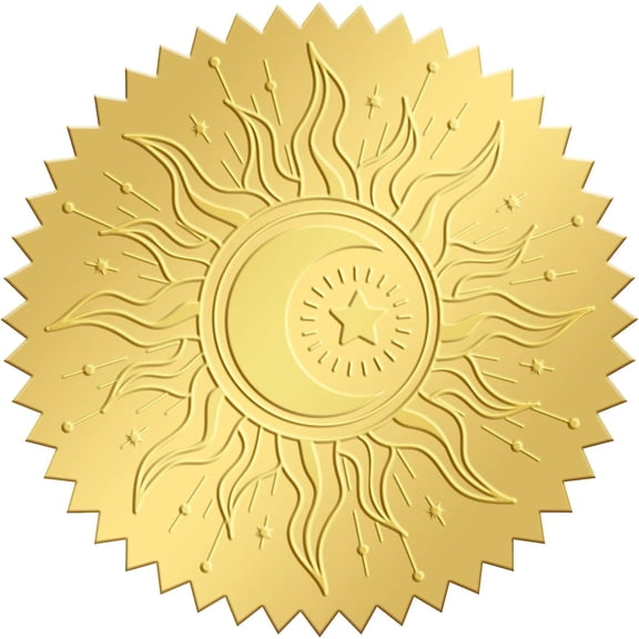 4pcs Plastic Self Adhesive Gold Foil Embossed Stickers Medal Decoration Sticker Sun 5x5cm