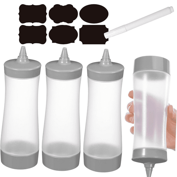 4pcs Plastic Squeeze Bottles, 12 oz Reusable Condiment Dispenser for Salad Dressings and Sauces, Translucent Kitchen Squeeze Bottles