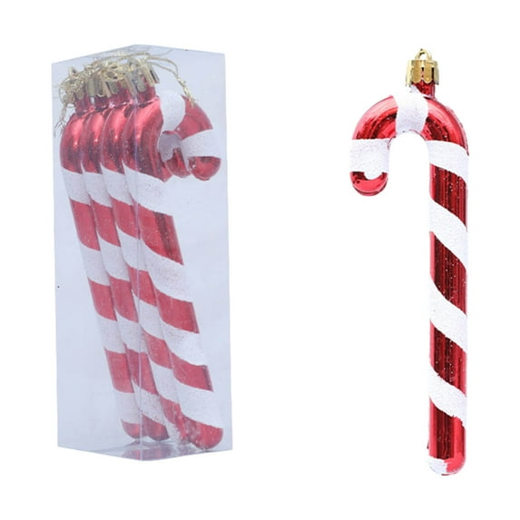 4pcs Plastic Walking Cane Christmas Decorations, Festive Hanging Ornaments for Christmas Tree, Classic Candy Cane Inspired Design Perfect for Home and Party Decor, 1.6*5.9in, Red