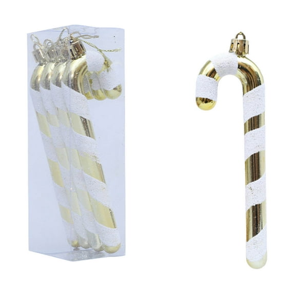 4pcs Plastic Walking Cane Christmas Decorations, Festive Hanging Ornaments for Christmas Tree, Classic Candy Cane Inspired Design Perfect for Home and Party Decor, 1.6*5.9in, Gold